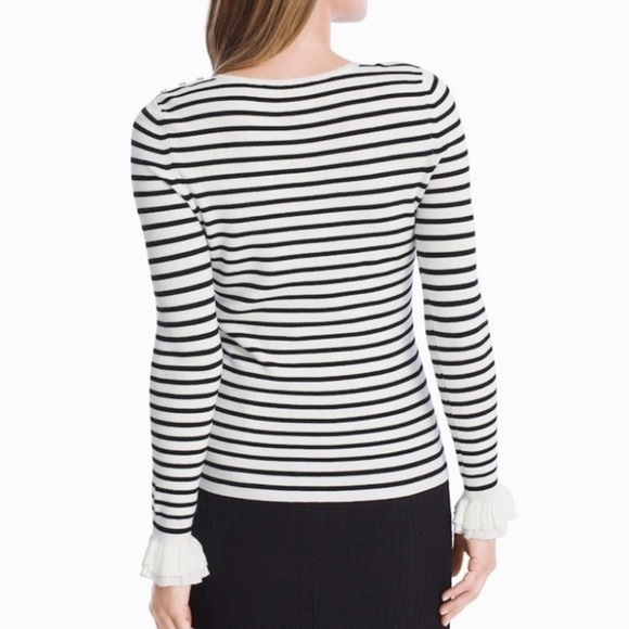 White House Black Market Size M Black & White Striped Long Sleeve Sweater Shirt - Picture 3 of 9